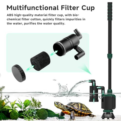 AQQA 6-in-1 Aquarium Gravel Cleaner, 600GPH Adjustable Water Flow Aquarium Vacuum | Electric DC Fish Tank Cleaner, Extendable Length, Supports Changing Water, Washing Sand, Water Filtering and Circulation