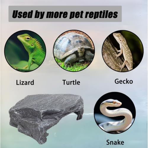 Resin Basking Platform Reptile Cave, Shale Scape Step Ledge Reptile Hideout, Hollow Tree Trunk Ornament for Zoo Aquarium Decor/Bearded Dragon Gecko Snakes Chameleon Frogs