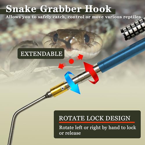 64 inch Snake Hook, Professional Reptile Catcher Handling Tool, Stainless Steel Retractable Pole | Pick-up Handling Tool Kit, For Catching Snakes, For Controlling Snakes, For Moving Snakes - color: BLUE