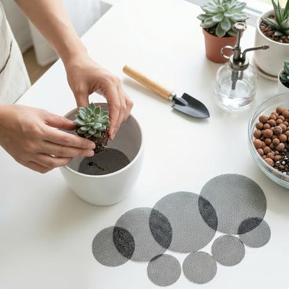 150Pcs Pot Inserts for Planters, 3.94/2.95/1.97 Inch Round Bonsai Mesh Screen/Plastic Mesh Sheet, Reusable Flower Pot Hole Meshes, Prevent Soil Loss, Succulents