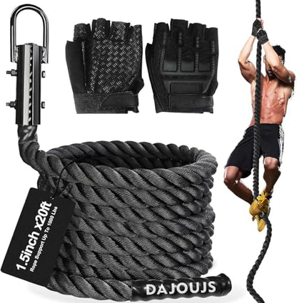 Climbing Rope Gym Workout - 1.5 Inch Dia 10FT 15FT 20FT 25FT 30FT 35FT 40FT 50FT Heavy Duty Work Out Rope Exercise Climbing Ropes for Adults Kids Fitness & Strength Training Outdoor & Indoor - Black - style: 1.5 Inch-20ft