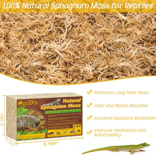 1.1 LB Long Fiber Sphagnum Moss for Reptiles, 25 QT Terrarium Moss | Natural Dried Moss for Snakes Turtles Frogs Geckos Ball Pythons Bearded Dragons Lizards Tank Accessories, Moisture Retention - size: 1.1 LB