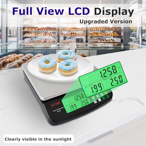 Large Digital Kitchen Scale 40kg/88lb Stainless Steel Price Computing Scale Counting Scale Deli Scale with LCD Display for Baking Bread Cooking Meat Prep Parts and Coins Adapter Included (Black) - color: Black 40kg