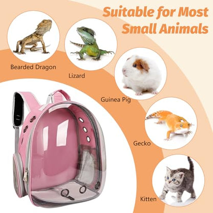 kathson Bearded Dragon Carrier with Harness and Leash Set, Large Reptile Travel Carrier Portable Lizard Backpack Clear Small Animals Carrying Bag for Gecko Hamster Rabbit Hedgehog Kitten (Pink) - color: Pink