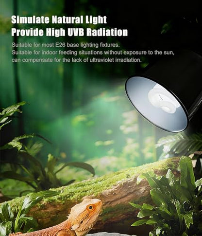 2 Pack E26 5.0 UVA UVB Reptile Light Bulb | 26W UVB Light Tropical Compact Fluorescent Terrarium Lamp for Chameleon Iguana Turtle Gecko Frog Snake - size: 26W UVB 5.0