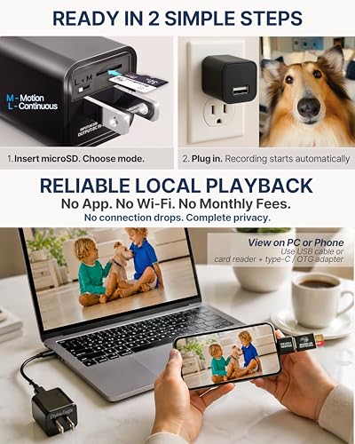 Plug-in Full HD Dome Camera - Premium Reliable 1080p Pet Cam with Motion Detection - Easy No-WiFi Setup & Data Protection - Ideal for Pet Nanny Use - color: Black, size: 0 GB