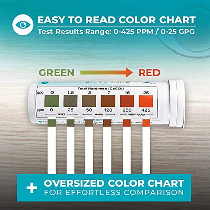 Water Hardness Test Kit - Water Testing Kit for Home, Drinking, Well, Spa, Swimming Pool, Softener, Dishwasher & More - Hard Water Test Strips for Calcium, Magnesium etc (0-425 pmm, 150 Strips)