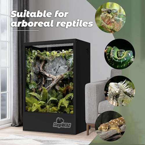 65 Gallon PVC Tall Reptile Terrarium, 24x18x36 Arboreal Enclosure | Vertical Habitat with Sliding Door & Heavy Duty Screen Top, Ideal for Crested Gecko, Chameleon, Lizards and Tropical Reptiles - size: 24”W x 18”D x 36”H