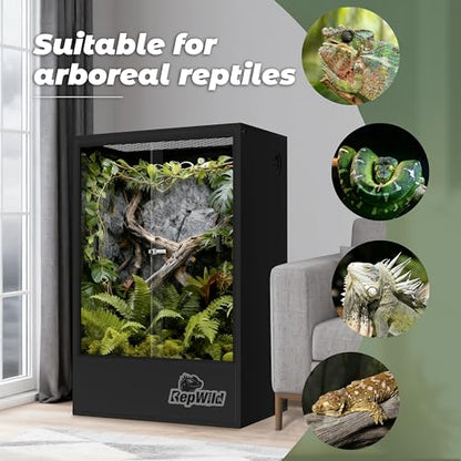 65 Gallon PVC Tall Reptile Terrarium, 24x18x36 Arboreal Enclosure | Vertical Habitat with Sliding Door & Heavy Duty Screen Top, Ideal for Crested Gecko, Chameleon, Lizards and Tropical Reptiles - size: 24”W x 18”D x 36”H