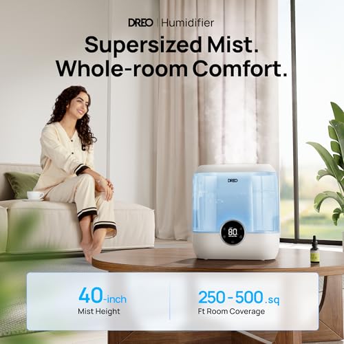 DREO 6L Humidifiers for Bedroom, 60H Runtime, 28 dB Quiet, HM524, Blue | Precise Humidity Control, Easy to Refill & Clean, Nightlight, Cool Mist Humidifiers for Large Rooms, Baby Nurseries & Plants | Precise Humidity Control, Easy to Refill & Clean, Night