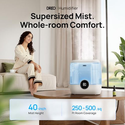 DREO 6L Humidifiers for Bedroom, 60H Runtime, 28 dB Quiet, HM524, Blue | Precise Humidity Control, Easy to Refill & Clean, Nightlight, Cool Mist Humidifiers for Large Rooms, Baby Nurseries & Plants | Precise Humidity Control, Easy to Refill & Clean, Night