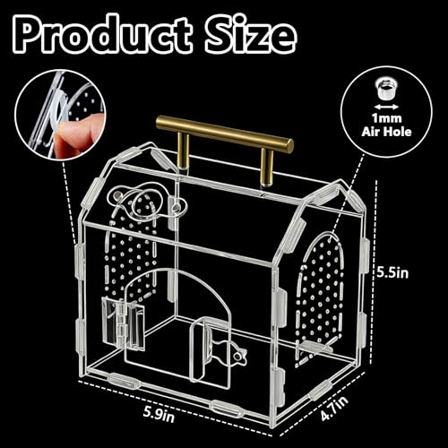 5.9" Acrylic Spider Enclosure, Clear Habitat with Magnetic Door | Clear acrylic habitat with magnetic feeding door and ventilation holes for jumping spiders tarantulas and small invertebrates - size: Handle House Acrylic Terrarium