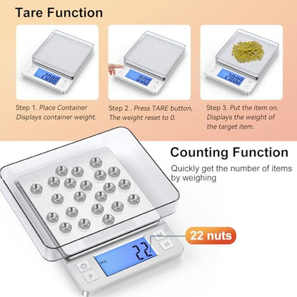 BOMATA 0.01g Small Digital Gram Scale, Upgraded 1kg Jewelry Scale | USB Rechargeable, Larger Display, Hold Function, High Precision, Grams and Ounces for Herb, Coin,Powder,Yeast, Kitchen Sliver - size: 0.01g/1kg Silver
