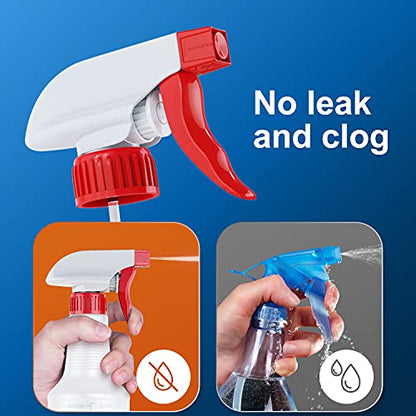 Veco Spray Bottle (2 Pack&2 extra Nozzle,16 Oz) with Measurements and Adjustable Nozzle, HDPE Plastic Spray Bottles for Cleaning Solution, Household/Commercial/Industrial Use, No Leak and Clog - size: 16 oz 2Pack