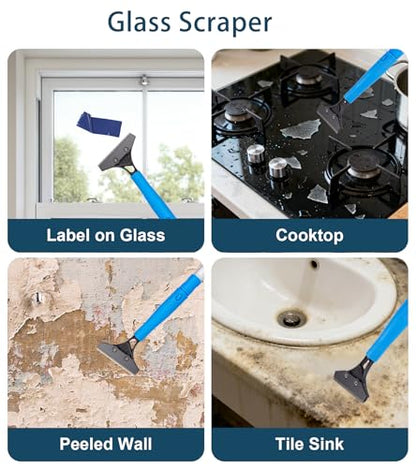 Window Cleaning Kit, Swivel Squeegee & Scrubber with Extension Poles, Foldable Bucket, Blendable Duster, 2 Scrubber Pads & Cleaning Cloth, Glass Scraper Cleaning Tool Kit for Window Glass Mirror Car - color: Silver-13pcs