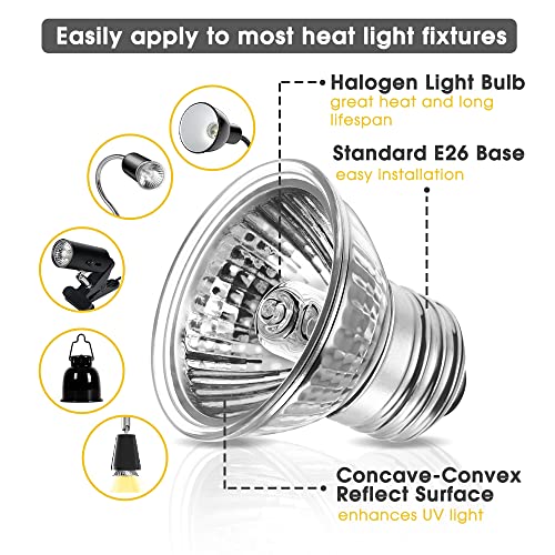 Reptile Heat Bulb 50W UVA UVB Reptile Light Bulbs Dimmable | 2 Pack Heat Lamp Bulbs, Basking Light Bulb for Turtle, Beard Dragon Gecko Lizard Amphibians - color: Cream-50w Th09