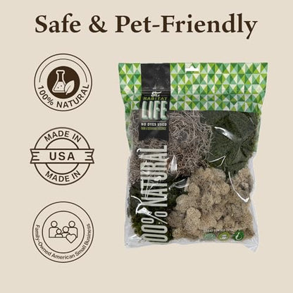 Variety Mix Moss for Terrarium Habitats, Medium 1-Pack | Preserved Moss for Reptiles, Amphibians & Invertebrates Terrariums, Humidity Control, Soft, Dye-Free, Family Owned, USA Made - size: Medium 1-pack, style: Variety Mix