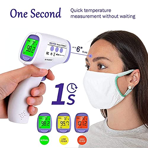 Digital Non-Contact Infrared Forehead Thermometer for Adults & Kids, Accurate Instant Reading, Dual Mode Body & Surface ˚C / ˚F, Intelligent Temperature/Fever Alert, Batteries Included