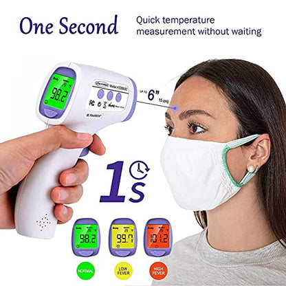 Digital Non-Contact Infrared Forehead Thermometer for Adults & Kids, Accurate Instant Reading, Dual Mode Body & Surface ˚C / ˚F, Intelligent Temperature/Fever Alert, Batteries Included