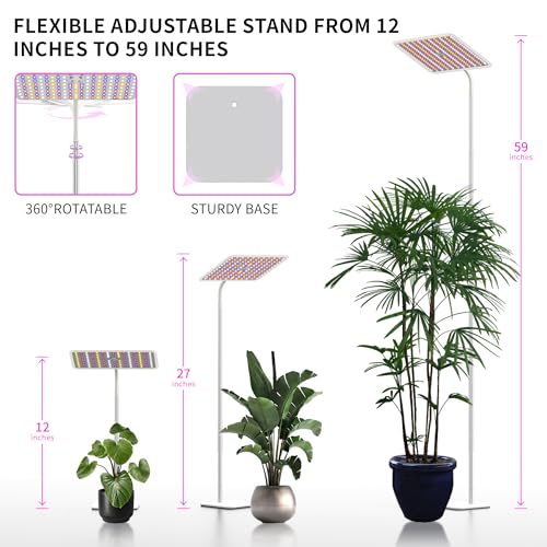 18W Grow Lights for Indoor Plants with Stand, Full Spectrum LED Plant Light for Indoor Plants,12-59 Inches Height Adjustable Growing Lamp with Auto On/Off Timer 4H/8H/12H, 4 Dimmable Brightnes | 120 LEDs Full Spectrum Plants Growing Light, 12-60" Height A