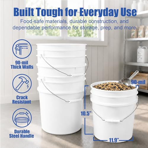 3.5 Gallon Bucket, Food Grade w/Lid BPA-Free, 1 Pack/White | Airtight Gasketed Tear Strip Lid, Heavy-Duty 90 Mil HDPE Plastic Pail, Bulk Storage, Food Safe Durable Container, Made in USA - size: 1 Pack