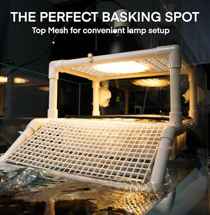 Hanging Turtle Basking Platform, 2-in-1 Turtle Dock for Basking and Laying Eggs with DIY PVC Pipes and Nesting Box, 11.5" Width Resting Area, Ramp for Reptile Frog Terrapin - size: M-11.5"