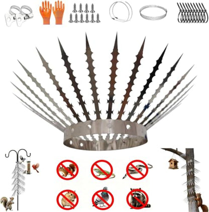 300cm Anti-Bird/Squirrel Spikes&Squirrel Proof Baffle for Bird Feeders Pole | 4in Multi-Layer Barrier with 23 Prong,for Shepherd's Hooks/Fences/Roofs/Trees/Gutters&Downspouts,Repels Pigeons,Raccoons,Mice - size: Large-3M*10CM