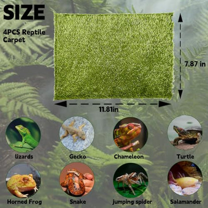kathson 4pcs Reptile Carpet Terrarium Liner Tortoise Bedding Reptile Substrate Liner Mat Pet Cage Mats Supplies for Lizard Snake Bearded Dragon Gecko Chameleon Turtle Iguana (11.81 X 7.87 in) - color: 4PCS（M）：11.81 X 7.87 in