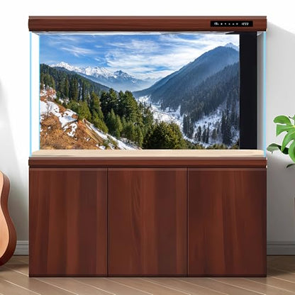 Winter Mountain Valley Aquarium Background Snow Covered Mountains Spruces Landscape Fish Tank Background Winter Snowy Pine Trees Terrarium Backgrounds Wintry Frosty Reptile Tank Backgrounds 24x12in - color: Green_Blue, size: 24(W)x12(H)inches/ 60(W)*30cm(