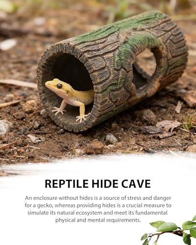 2 in 1 Magnetic Crested Gecko Hide, Reptile Hideout & Water Dish Food Bowl, Resin Hollow Log Cave, Reptile & Amphibian Habitat Hideouts