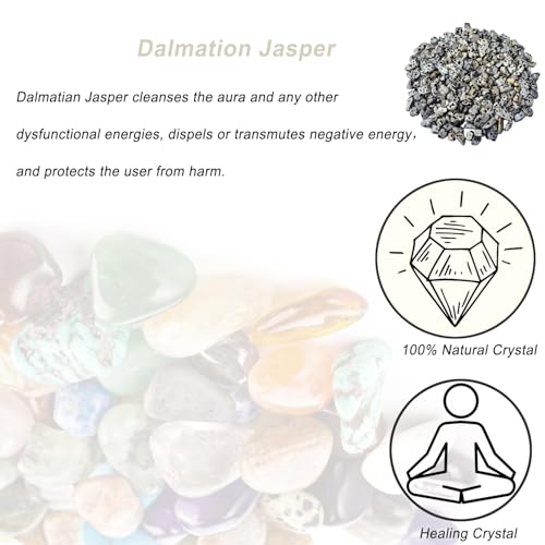 Erliway 7-9mm Dalmatian Jasper Healing Crystal Chips for Crafts, 100g | Natural Crushed Crystal Stones Tumbled Chips for Vase Filler Aquarium Gravel, Meditation Chakra Balancing, Candle DIY Making - color: Dalmatian Jasper