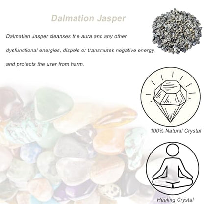 Erliway 7-9mm Dalmatian Jasper Healing Crystal Chips for Crafts, 100g | Natural Crushed Crystal Stones Tumbled Chips for Vase Filler Aquarium Gravel, Meditation Chakra Balancing, Candle DIY Making - color: Dalmatian Jasper
