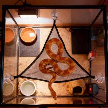 6-Ring Snake Climbing & Basking Hanging Hammock with Lounger Bed - Reptile Habitat Enrichment Accessories for Snake Ball Python Tank, Lizard, Gecko Tank Decor - size: Large