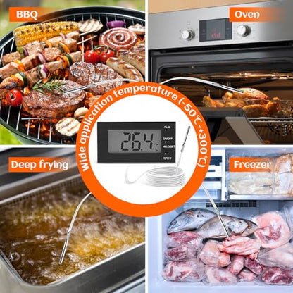 2Pack Digital Oven Thermometer -58°F to 572°F/-50°C-300°C, Thermometer with Probe, High Low Temperature Alarm, LCD, Celsius/Fahrenheit LXSZRPH (Black) (2)