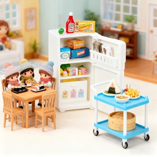 17Pcs 1:12 Scale Dollhouse Fridge Kitchen Kit, Mini Food & Furniture Ornaments for Adult Micro Scene Hobby Collectors - color: Fridge Set