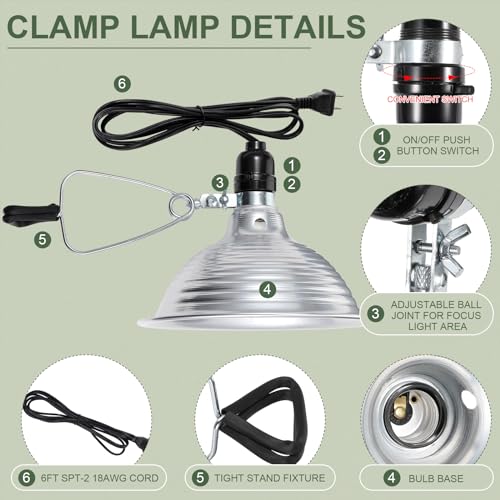 Macarrie 6 Pcs Adjustable Clamp Lamp Light with Aluminum Reflector Up to 150 Watt (No Bulb Included) E26 Socket SPT-2 18awg 6FT Cord (8.5 Inch) - size: 8.5 Inch