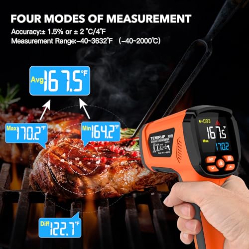Infrared Thermometer Temperature Gun, -40℉-3632℉, High Temp Thermometer with Thermocouple Probe, Non-Contact 50:1 Pyrometer Dual Laser Thermometer Gun for Engine, Kiln, Forging, Industrial - color: Orange -40°F-3632°F (-40-2000°C)