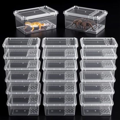 Irenare 20 Pcs Reptile Breeding Box Plastic Spider Enclosure Tarantula Feeding Box for Small Reptile Acrylic Carrier for Mantises Hermit Crabs Small Pet(8.66 x 5.12 x 3.15 Inch, with Basking Platform) - size: 8.66 x 5.12 x 3.15 Inch, style: with Basking P