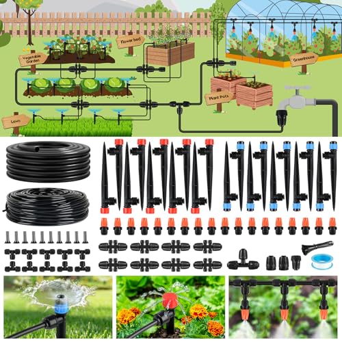 240FT Drip Irrigation System for Garden, 2026 Upgraded Quick-Connect Automatic Garden Watering System with 1/2" & 1/4" Tubing and Adjustable Nozzle Emitters for Greenhouse, Yard, Lawn, Raised Bed - size: 240FT（40FT 1/2" Main Line +200FT 1/4" Tube）