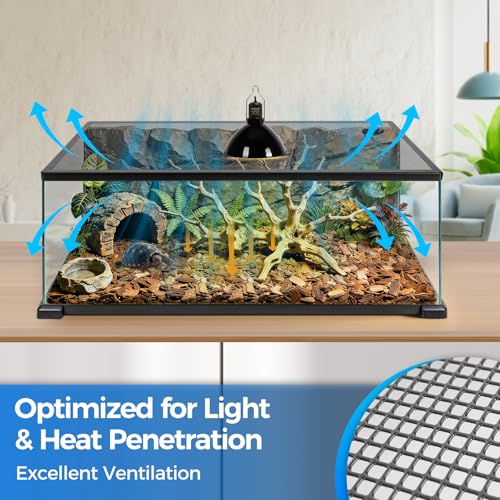 REPTI ZOO Terrarium Screen Cover with Cable Control for Reptile & Aquarium Tank, 36x18 inch Durable Steel Frame & Mesh Top for Reptile & Turtle & Fish Tank - size: 36x18 inch