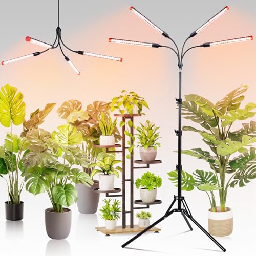 FECiDA Gamechanger! 36 Watt Power Draw, NO Need Adapter, 4Head Grow Light with Tripod Stand, 2026 Big Coverage LED Grow Lights for Indoor Tall Plants, Bonsai Tree, 4/8/12/16/20H Timer - size: Stand-4Head-36W