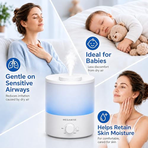 MegaWise Ultrasonic Cool Mist Humidifier SK7620 - 1.5L Capacity, Whisper-Quiet Operation, Adjustable Mist Output, Auto Shut-Off - Ideal for Home, Office, Baby Room, and Bedroom - size: 1.5 L