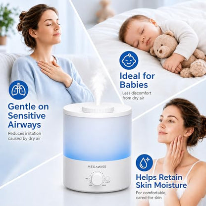 MegaWise Ultrasonic Cool Mist Humidifier SK7620 - 1.5L Capacity, Whisper-Quiet Operation, Adjustable Mist Output, Auto Shut-Off - Ideal for Home, Office, Baby Room, and Bedroom - size: 1.5 L