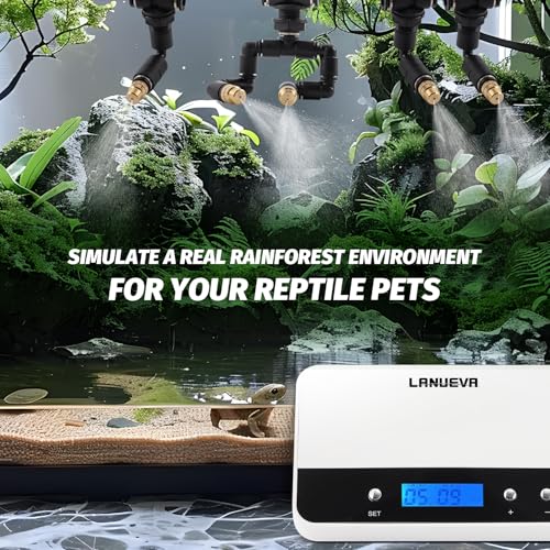 LANUEVA Timing Reptile Smart Mister for Tank with Nozzles 360°Adjustable | Reptile Misting System with 3 Single Nozzles & Double Nozzle 360°Adjustable, for Lizard, Chameleon, Plants, Terrarium