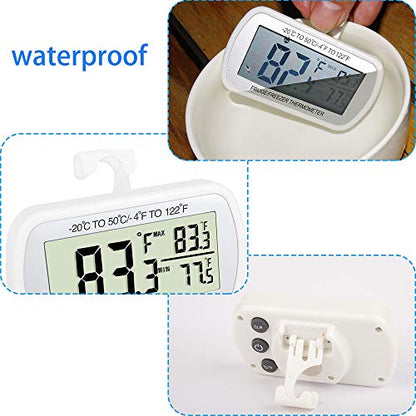 4 Pack Digital Refrigerator Thermometer Fridge Freezer Room Thermometer Waterproof Large LCD Display Max/Min Record Function, White