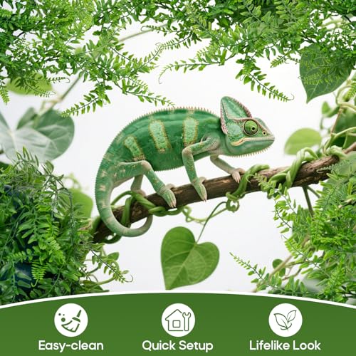 RAINFLOW 2PCS Fake Hanging Plants - Artificial Reptile Habitat Vines | UV Resistant Artificial Boston Ferns for Bearded, Dragon, Snake. Geckos, Hermit Crab, Lizard, Chameleon, 30 Inch - size: 30"x5.1"