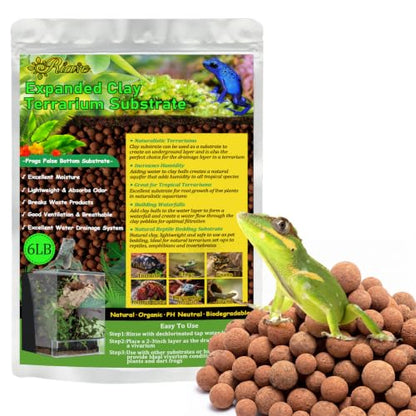 Riare 6LBS Organic Expanded Clay Balls Terrarium Substrate for Reptiles | Drainage, Moisture, Reusable Lightweight Leca Balls False Bottom Substrate for Bioactive, Reptile Enclosures, Hydroponics - color: 6LB
