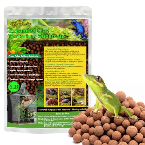 Riare 6LBS Expanded Clay Balls Terrarium Substrate for Reptiles - 100% Organic Lightweight Clay Pebbles Substrate Frogs False Bottom Substrate, Bioactive Terrarium Substrate for Drainage and Moisture - color: 6LB