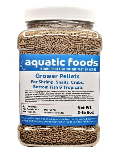 Shrimp GROWER 45% Protein Sinking Pellets, 1/16" x 3/8"…2-lb 6oz Med Jar - size: 2.38 Pound (Pack of 1)