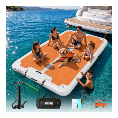 Inflatable Floating Dock, 8ft–15ft Water Platform for Water Party | Load Capacity 450–1800 lbs, Non-Slip EVA Surface, Floating Island for Pool, Lake, Pond, Beach, River & Ocean Activities - color: White, size: 8 X 6ft